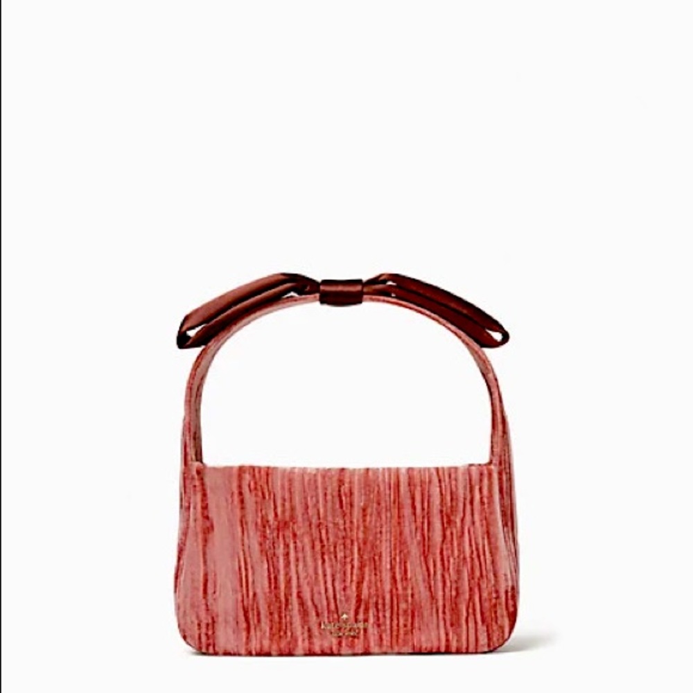 Crush Baguette Shoulder Bag. Pomegranate color. Stylish, graceful, and unique.